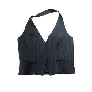 Missguided Vest Top Size XS Black Pinstripe Halter NWT Tailored Waistcoat Crop